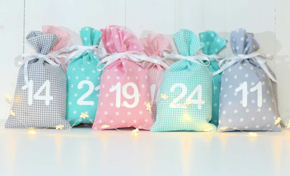 Adventskalender zum selbst befüllen tuerkis/rosa/grau